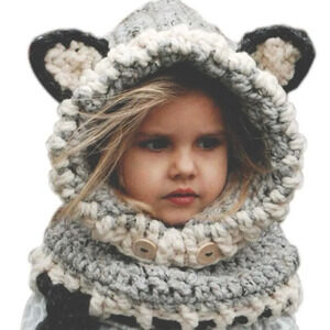 Chunky Knit Hats Fox Design Shawl Hooded  Cowl Beanie Neck Wrap & Scarf Hat Cap